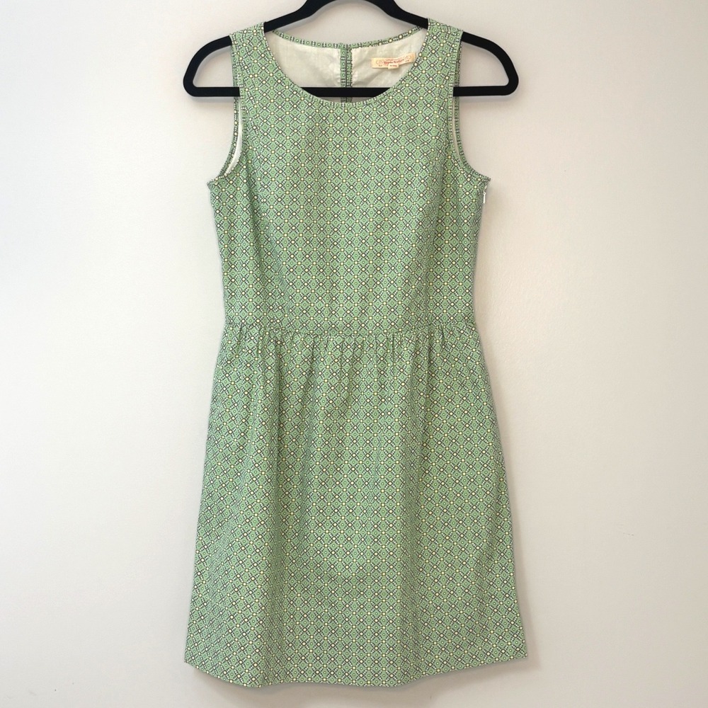 Brooks Brothers Green Geometric Print Fit &  Flare Dress w/ Pockets SZ 4